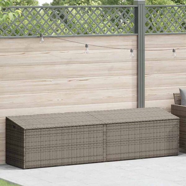 vidaXL Boîte de rangement de jardin gris 220x50x58 cm résine tressée