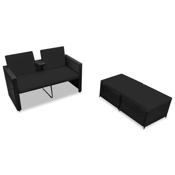 vidaXL Salon de jardin 3 pcs avec coussins R&eacute;sine tress&eacute;e Noir