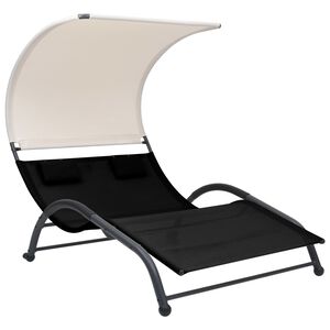 vidaXL Chaise longue double avec auvent textil&egrave;ne noir