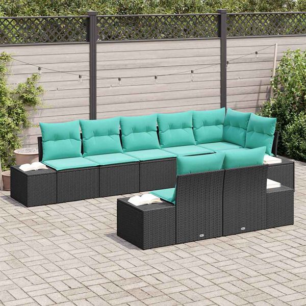 vidaXL Ensemble de canap&eacute; de jardin avec coussin 8 pcs Noir polyrotin