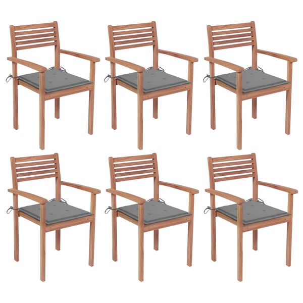 vidaXL Chaises de jardin empilables avec coussins lot de 6 Teck solide