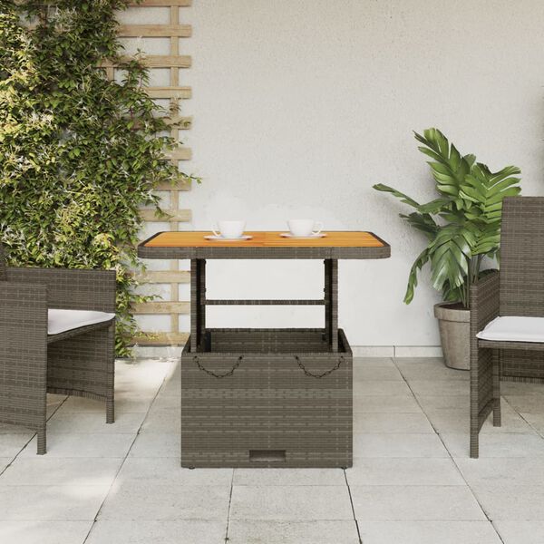 vidaXL Table de jardin gris 80x80x71 cm r&eacute;sine tress&eacute;e et bois acacia