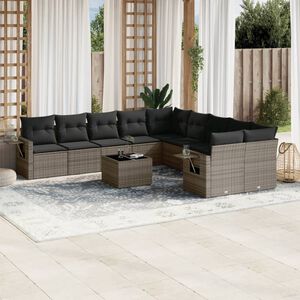 vidaXL Salon de jardin 11 pcs avec coussins gris r&eacute;sine tress&eacute;e