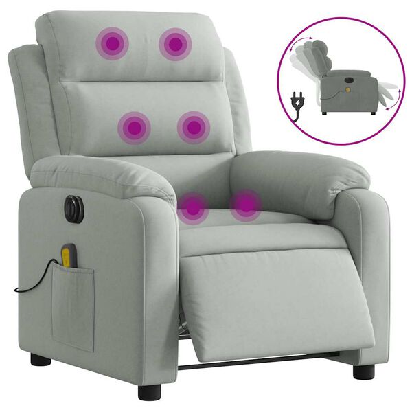vidaXL Fauteuil inclinable de massage électrique gris clair velours