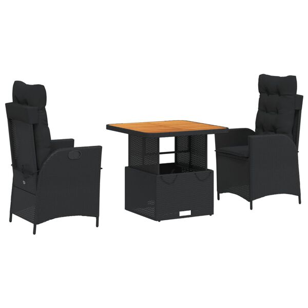 vidaXL Ensemble &agrave; manger de jardin coussins 2pcs noir r&eacute;sine tress&eacute;e