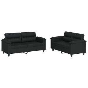 vidaXL Ensemble de canap&eacute;s 2 pcs avec coussins Noir Similicuir
