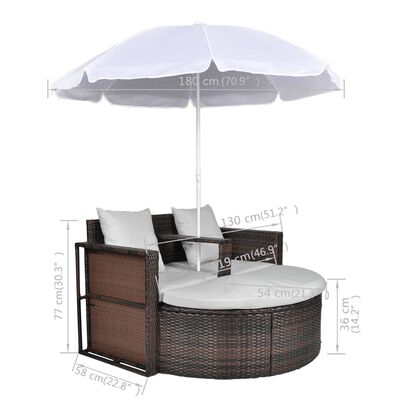 vidaXL Lit de jardin avec parasol Marron Résine tressée