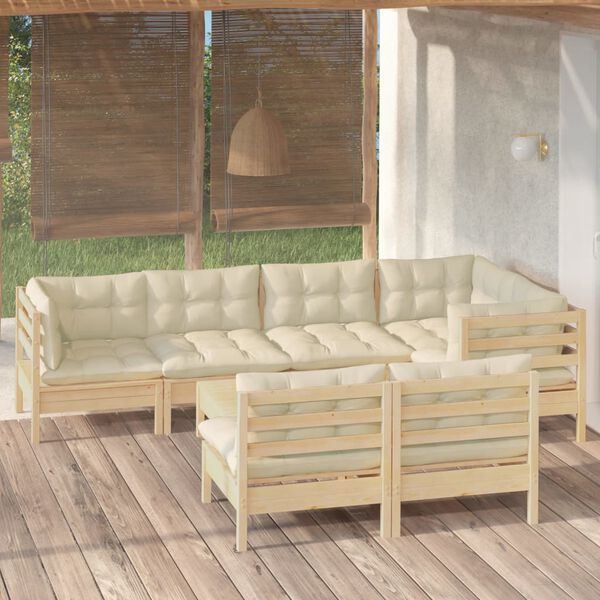 vidaXL Salon de jardin 8 pcs avec coussins cr&egrave;me Bois de pin massif