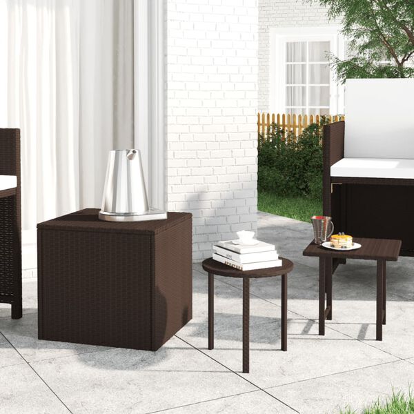 vidaXL Tables d'appoint de jardin 3 pcs marron r&eacute;sine tress&eacute;e