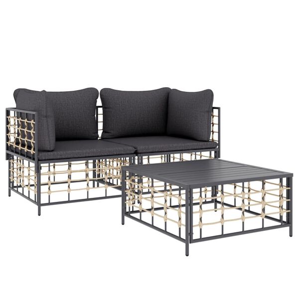 vidaXL Salon de jardin 3 pcs avec coussins anthracite résine tressée