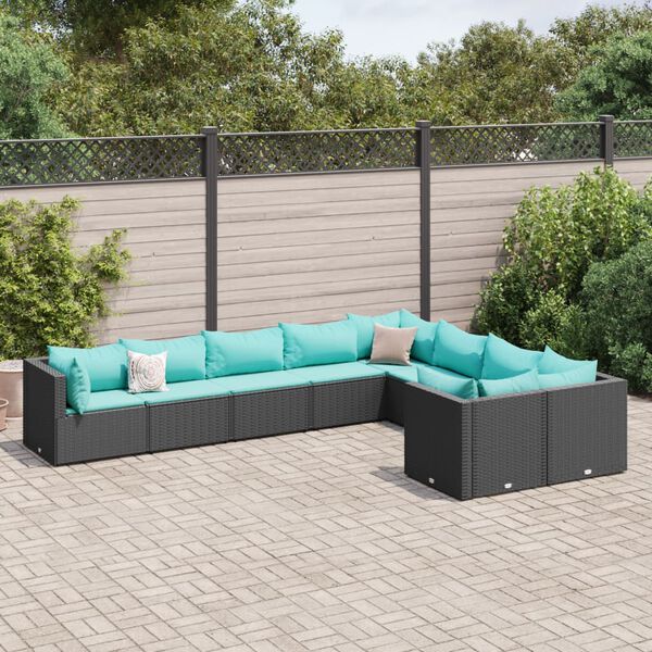 vidaXL Salon de jardin 9 pcs avec coussins noir r&eacute;sine tress&eacute;e