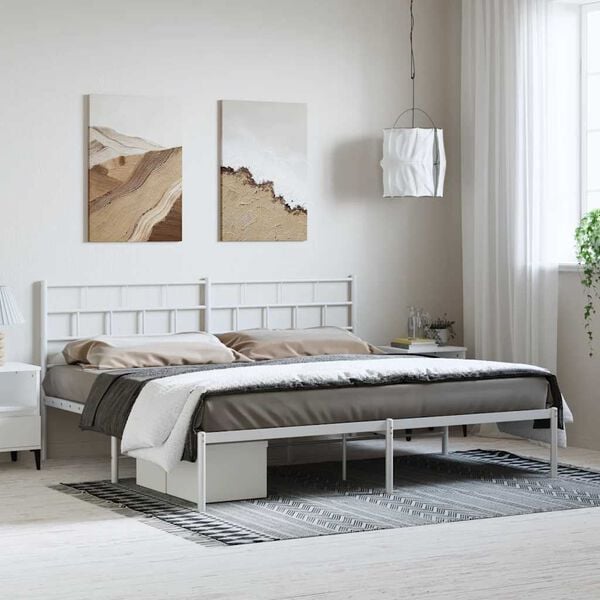 vidaXL Cadre de lit m&eacute;tal sans matelas et t&ecirc;te de lit blanc 183x213 cm