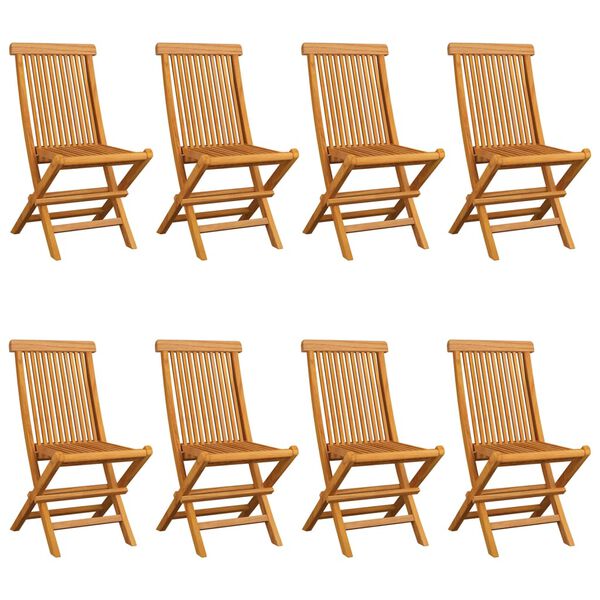 vidaXL Chaises de jardin et coussins blanc cr&egrave;me lot de 8 Teck massif