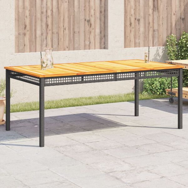 vidaXL Table de jardin noir 180x90x75 cm r&eacute;sine tress&eacute;e et bois acacia