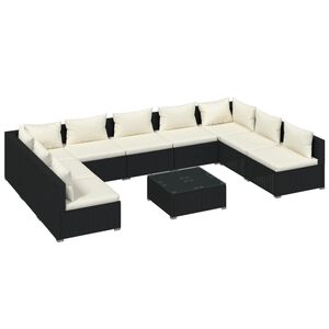 vidaXL Salon de jardin 10 pcs avec coussins R&eacute;sine tress&eacute;e Noir
