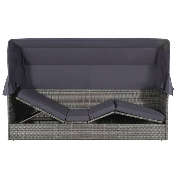 vidaXL Lit de jardin avec auvent Gris 205x62 cm R&eacute;sine tress&eacute;e
