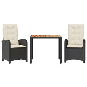 vidaXL Ensemble &agrave; manger de jardin avec coussins 3 pcs Noir