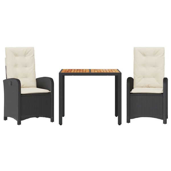 vidaXL Ensemble &agrave; manger de jardin avec coussins 3 pcs Noir