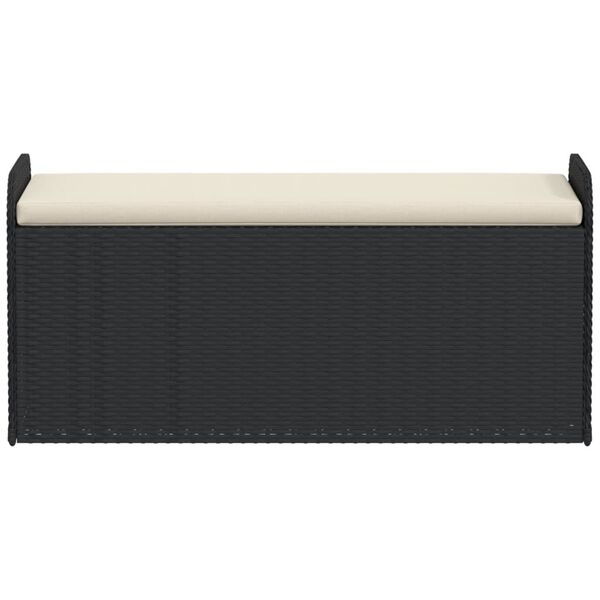 vidaXL Banc de rangement avec coussin noir 115x51x52 cm r&eacute;sine tress&eacute;e