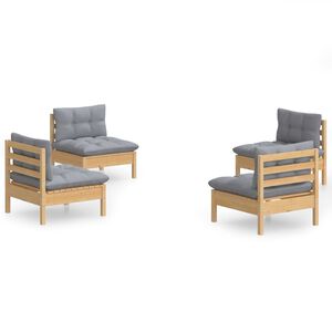 vidaXL Salon de jardin 4 pcs avec coussins gris Bois de pin