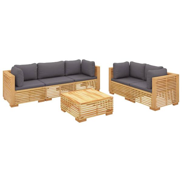 vidaXL Salon de jardin 6 pcs avec coussins Bois de teck solide