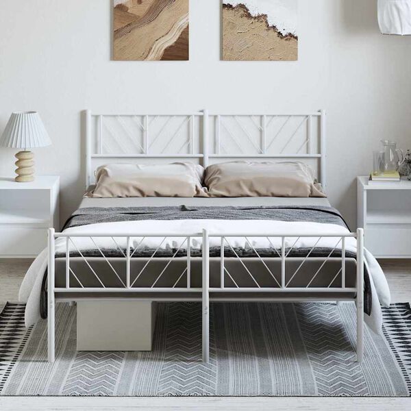 vidaXL Cadre de lit m&eacute;tal sans matelas et pied de lit blanc 150x200 cm