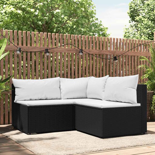 vidaXL Salon de jardin 3 pcs avec coussins Noir R&eacute;sine tress&eacute;e