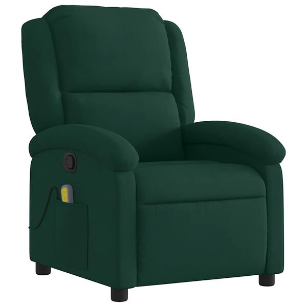 vidaXL Fauteuil inclinable de massage vert fonc&eacute; velours