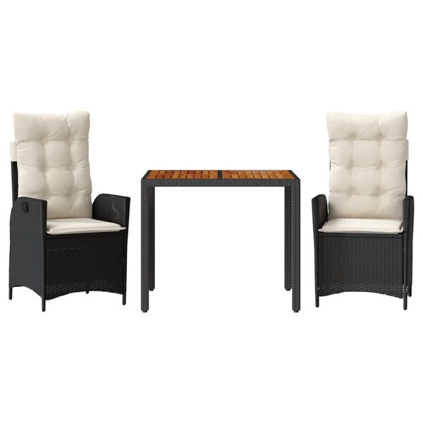 vidaXL Ensemble &agrave; manger de jardin avec coussins 3 pcs Noir