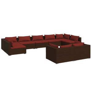 vidaXL Salon de jardin 9 pcs avec coussins Marron R&eacute;sine tress&eacute;e
