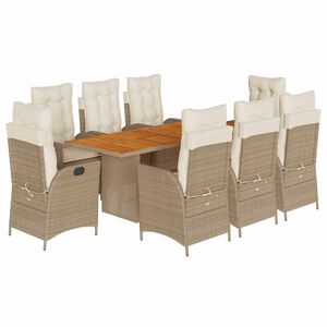 vidaXL Ensemble &agrave; manger de jardin et coussins 9 pcs beige Poly rotin