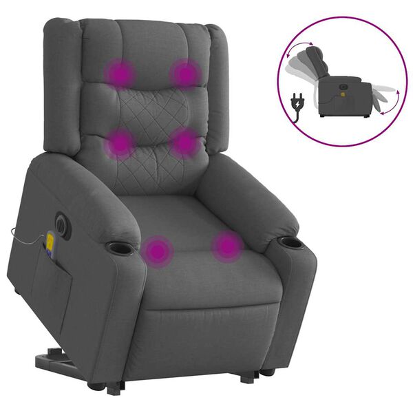 vidaXL Fauteuil inclinable de massage électrique gris foncé tissu
