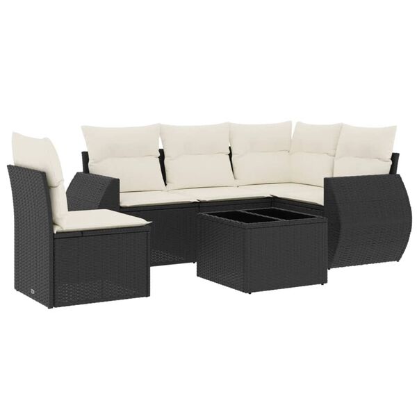 vidaXL Salon de jardin 6 pcs avec coussins noir r&eacute;sine tress&eacute;e