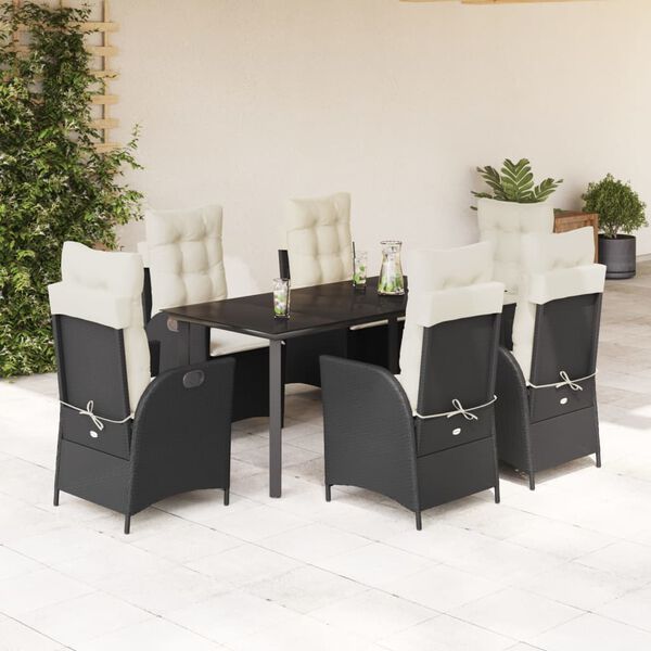 vidaXL Ensemble &agrave; manger de jardin coussins 7pcs Noir R&eacute;sine tress&eacute;e