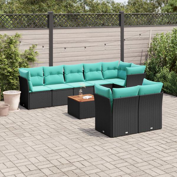 vidaXL Salon de jardin 9 pcs avec coussins noir r&eacute;sine tress&eacute;e