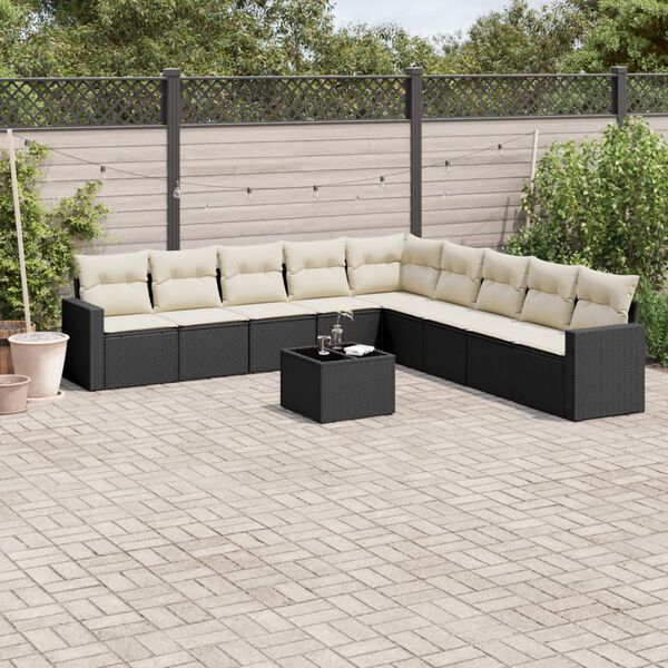 vidaXL Salon de jardin 10 pcs avec coussins noir r&eacute;sine tress&eacute;e