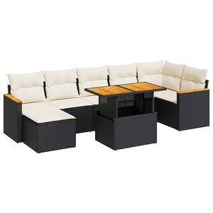 vidaXL Salon de jardin avec coussins 8 pcs noir r&eacute;sine tress&eacute;e acacia