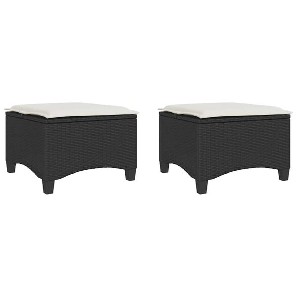 vidaXL Tabourets jardin coussins 2 pcs noir 55x55x36 cm r&eacute;sine tress&eacute;e