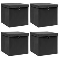 vidaXL Boîtes de rangement avec couvercle 4 pcs Noir 32x32x32 cm Tissu