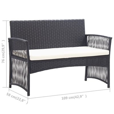 vidaXL Salon de jardin 4 pcs avec coussin Résine tressée Noir