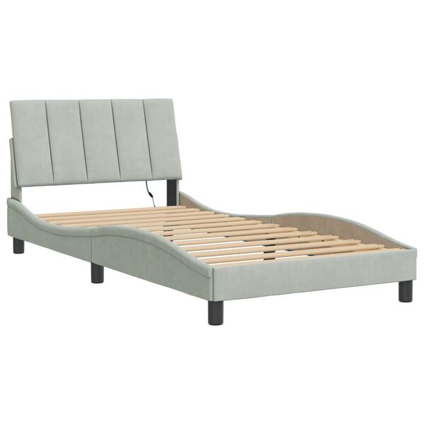 vidaXL Cadre de lit avec LED sans matelas Hanko gris clair 100x203 cm velours