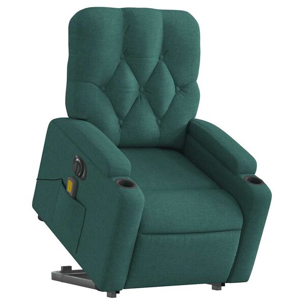 vidaXL Fauteuil inclinable de massage électrique vert foncé tissu