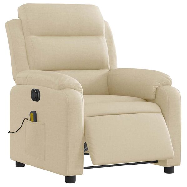 vidaXL Fauteuil inclinable de massage &eacute;lectrique cr&egrave;me tissu