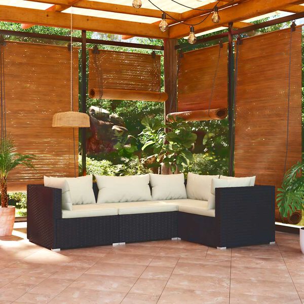 vidaXL Salon de jardin 4 pcs avec coussins R&eacute;sine tress&eacute;e Noir