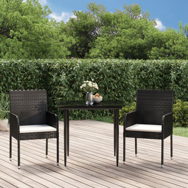 vidaXL Ensemble &agrave; manger de jardin avec coussins 3 pcs Noir