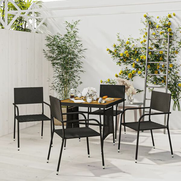 vidaXL Mobilier &agrave; d&icirc;ner d'ext&eacute;rieur 5 pcs R&eacute;sine tress&eacute;e Noir