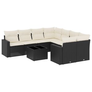 vidaXL Salon de jardin 9 pcs avec coussins noir r&eacute;sine tress&eacute;e