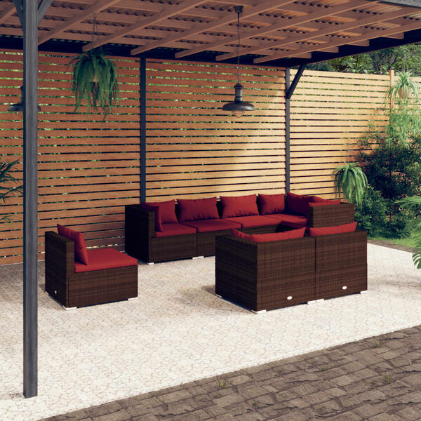 vidaXL Salon de jardin 8 pcs avec coussins R&eacute;sine tress&eacute;e Marron