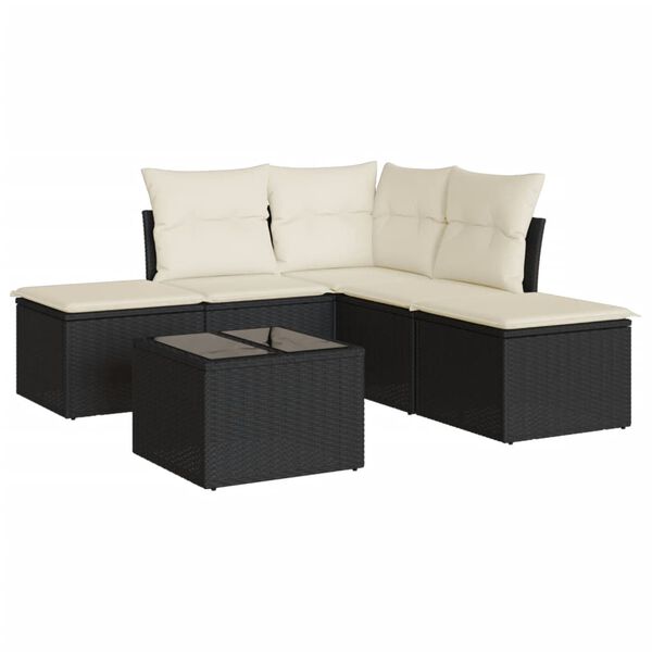 vidaXL Salon de jardin 6 pcs avec coussins noir r&eacute;sine tress&eacute;e