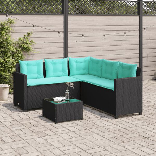vidaXL Canap&eacute; de jardin avec table et coussins en forme de L noir